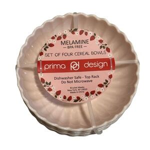Prima Design Strawberry Melamine Cereal Bowls – Set of 4 (NWT)